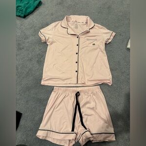 Light pink pajama set shorts and short sleeve button up